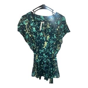 LC Lauren Conrad Navy and Teal patterned  top